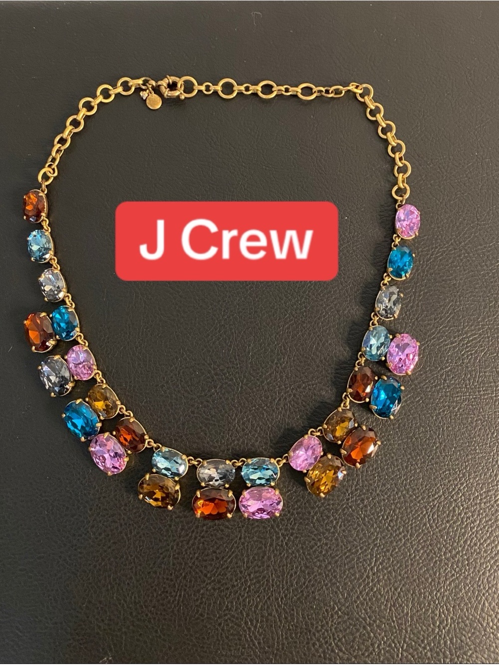 J. Crew Gold Multicolor Crystal Bib Necklace — Blue, Pink, Amber